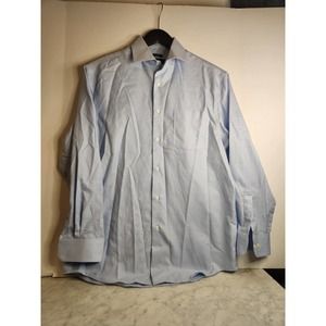 Pronto Uomo Adult Button Down Long Sleeve Shirt 15.5 Blue Non Iron Classic Fit